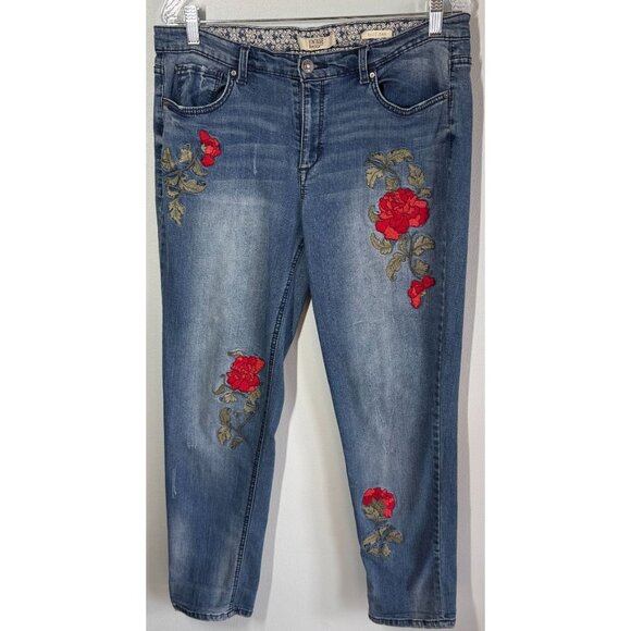 Vintage America Floral Embroidered Bestie Jean Sz 12/31Ankle Mid Rise Distressed - Picture 1 of 14